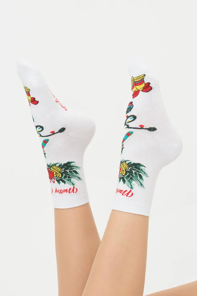 Носки женские классические с принтом Ws3 New Year 2306 Giulia (white)