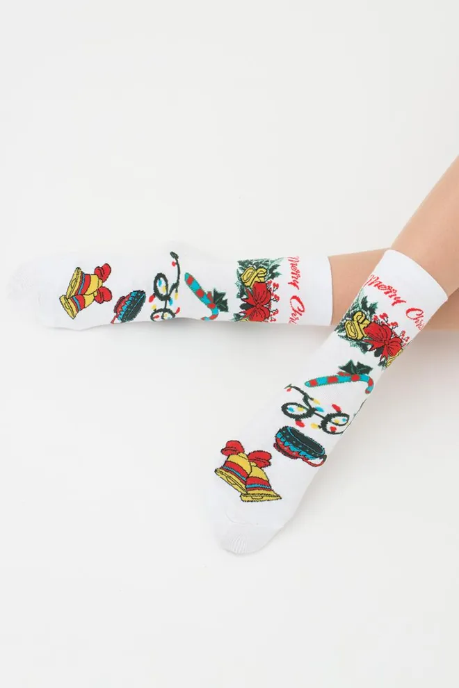 Носки женские классические с принтом Ws3 New Year 2306 Giulia (white)