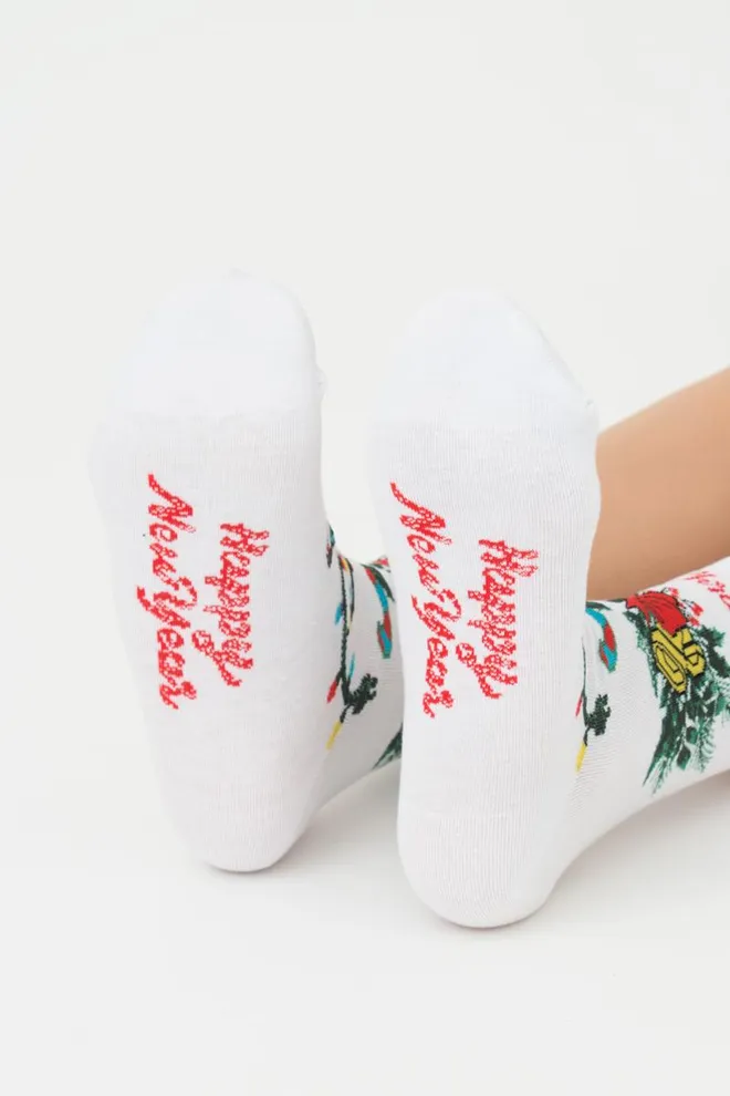 Носки женские классические с принтом Ws3 New Year 2306 Giulia (white)