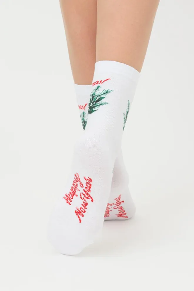 Носки женские классические с принтом Ws3 New Year 2306 Giulia (white)