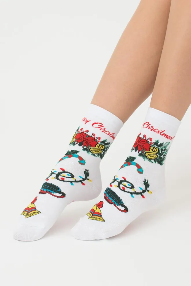 Носки женские классические с принтом Ws3 New Year 2306 Giulia (white)