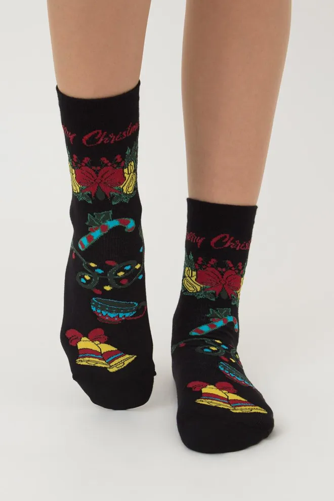 Носки женские классические с принтом Ws3 New Year 2306 Giulia (black)