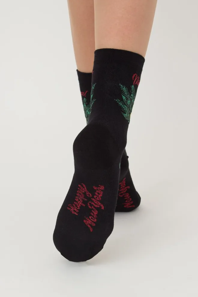 Носки женские классические с принтом Ws3 New Year 2306 Giulia (black)