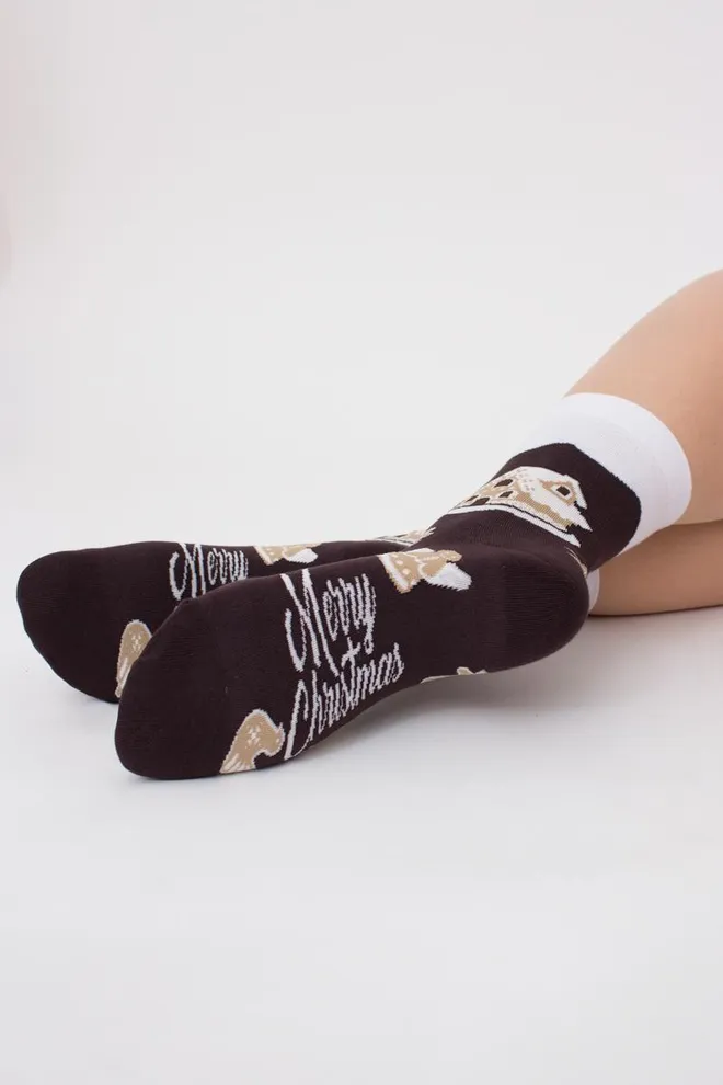 Шкарпетки жіночі класичні з принтом Ws3 New Year 2405 Giulia (caffe)