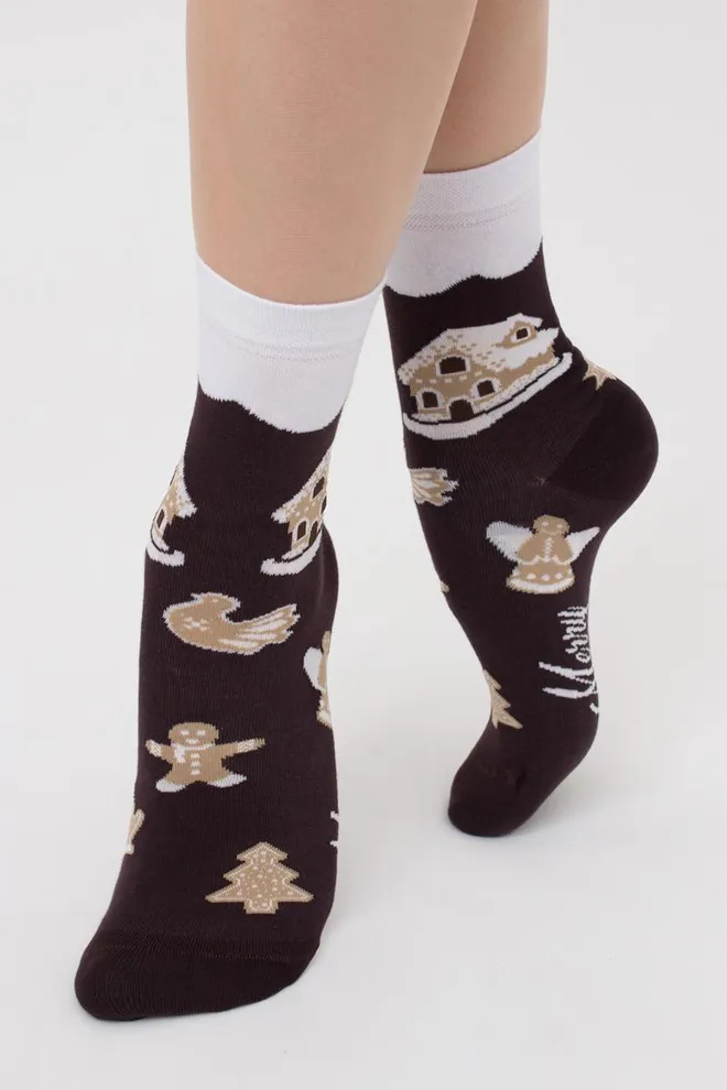 Шкарпетки жіночі класичні з принтом Ws3 New Year 2405 Giulia (caffe)