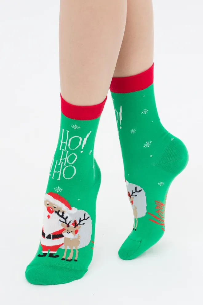 Шкарпетки жіночі класичні з новорічним принтом Ws3 New Year 2406 Giulia (island green)