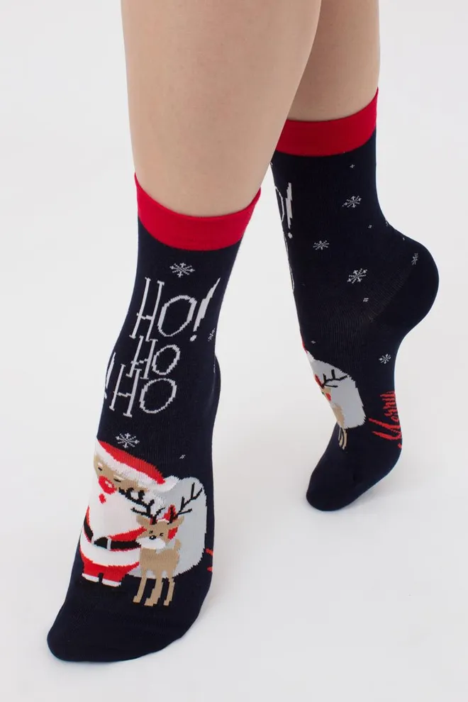 Носки женские классические с новогодним принтом Ws3 New Year 2406 Giulia (navy)