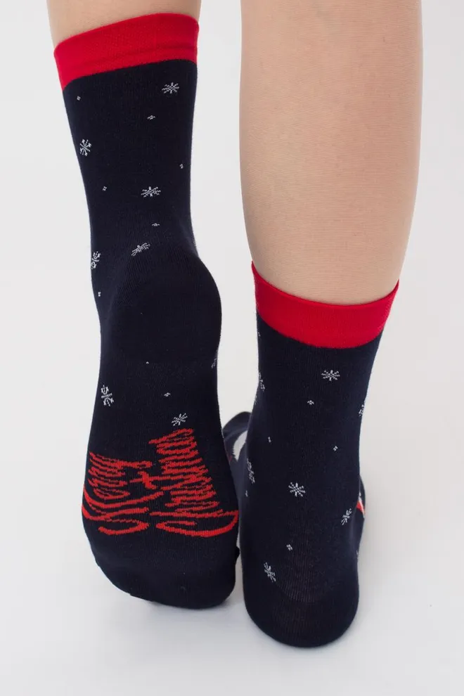 Носки женские классические с новогодним принтом Ws3 New Year 2406 Giulia (navy)