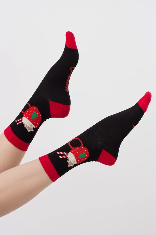 Носки женские классические с принтом Ws3 New Year 2407 Giulia (black)