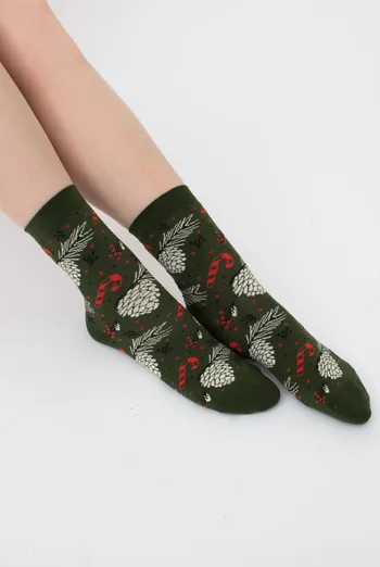 Носки женские классические с принтом Ws3 New Year 2408 Giulia (khaki) Носки женские классические с принтом Ws3 New Year 2408 Giulia (khaki)