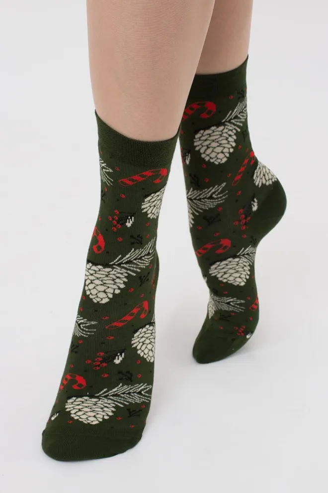 Носки женские классические с принтом Ws3 New Year 2408 Giulia (khaki)