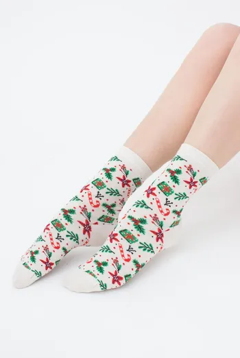 Шкарпетки жіночі з новорічною тематикою WS3 NEW YEAR 2409 Giulia (panna), бежевий