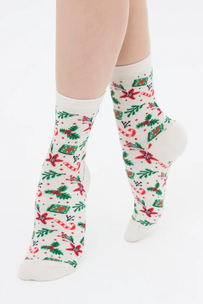 Носки женские с новогодней тематикой WS3 NEW YEAR 2409 Giulia (panna), бежевый