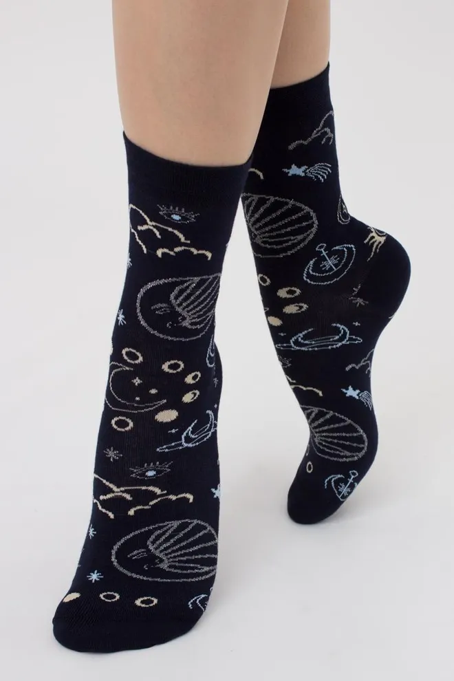 Носки женские классические с принтом Ws3 New Year 2410 Giulia (navy)