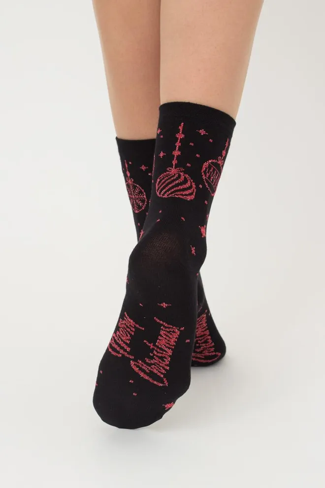 Шкарпетки жіночі класичні з принтом Ws3 New Year Lurex 2301 Giulia (black/red)