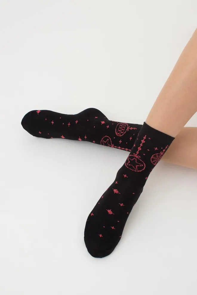 Шкарпетки жіночі класичні з принтом Ws3 New Year Lurex 2301 Giulia (black/red)