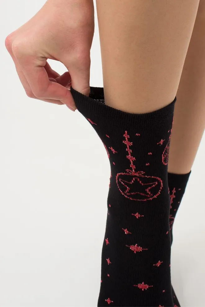 Шкарпетки жіночі класичні з принтом Ws3 New Year Lurex 2301 Giulia (black/red)
