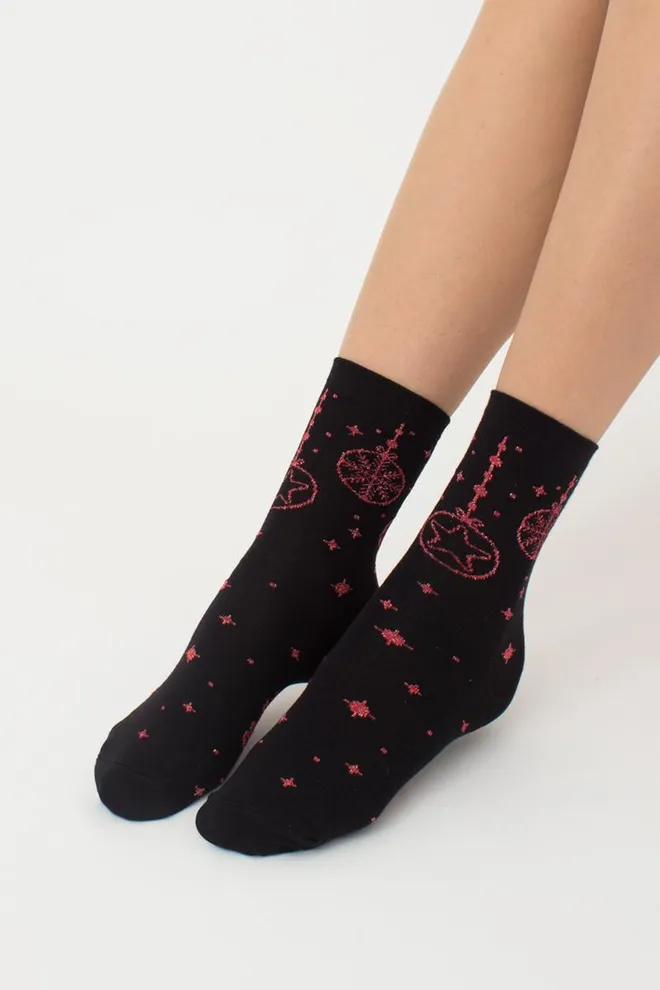 Шкарпетки жіночі класичні з принтом Ws3 New Year Lurex 2301 Giulia (black/red)
