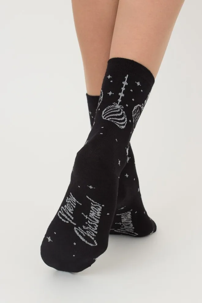 Шкарпетки жіночі класичні з принтом Ws3 New Year Lurex 2301 Giulia (black/silver)