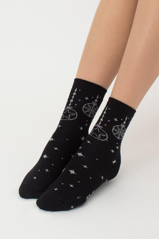 Шкарпетки жіночі класичні з принтом Ws3 New Year Lurex 2301 Giulia (black/silver)