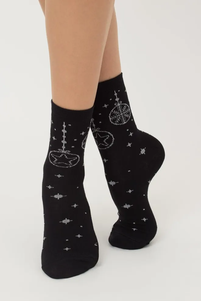 Шкарпетки жіночі класичні з принтом Ws3 New Year Lurex 2301 Giulia (black/silver)