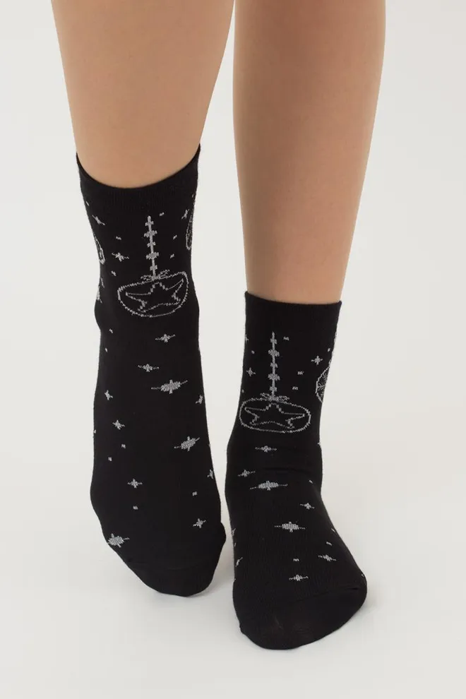 Шкарпетки жіночі класичні з принтом Ws3 New Year Lurex 2301 Giulia (black/silver)