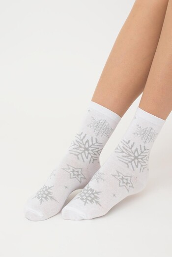 Шкарпетки жіночі класичні з принтом Ws3 New Year Lurex 2302 Giulia (white)