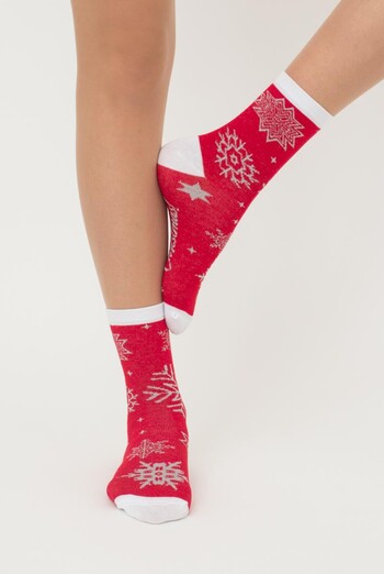 Шкарпетки жіночі класичні з принтом Ws3 New Year Lurex 2302 Giulia (red)