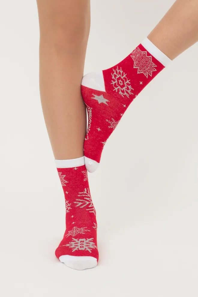 Шкарпетки жіночі класичні з принтом Ws3 New Year Lurex 2302 Giulia (red)
