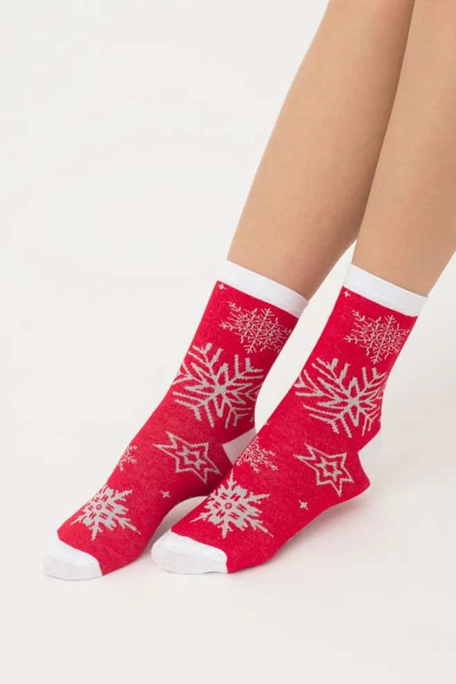 Шкарпетки жіночі класичні з принтом Ws3 New Year Lurex 2302 Giulia (red)