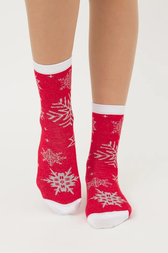 Шкарпетки жіночі класичні з принтом Ws3 New Year Lurex 2302 Giulia (red)
