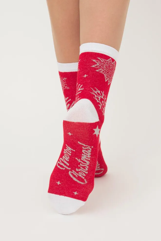 Шкарпетки жіночі класичні з принтом Ws3 New Year Lurex 2302 Giulia (red)