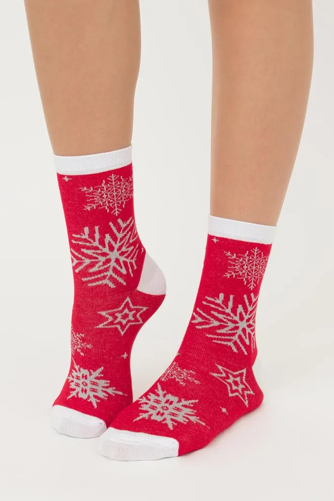 Шкарпетки жіночі класичні з принтом Ws3 New Year Lurex 2302 Giulia (red)