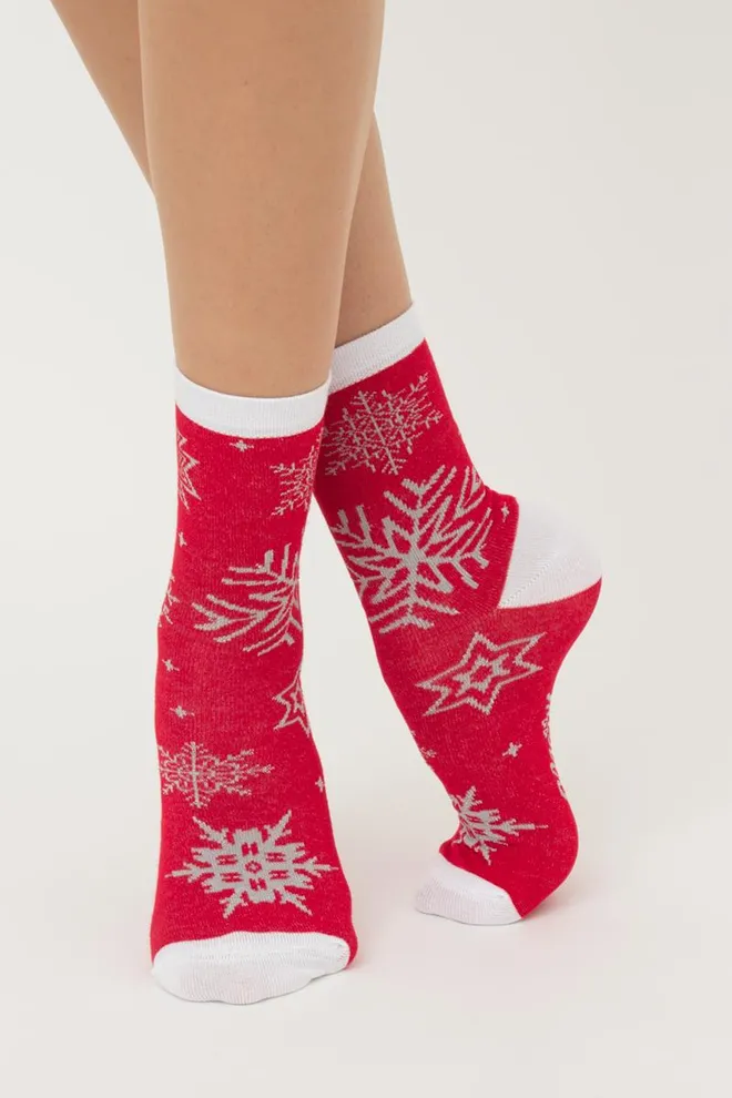 Шкарпетки жіночі класичні з принтом Ws3 New Year Lurex 2302 Giulia (red)