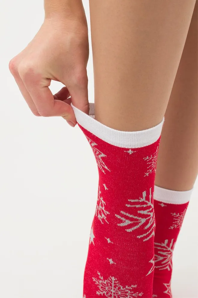 Шкарпетки жіночі класичні з принтом Ws3 New Year Lurex 2302 Giulia (red)