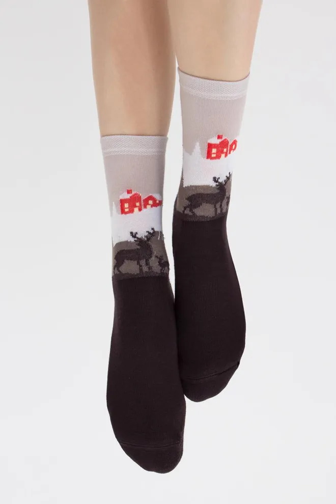 Шкарпетки жіночі теплі з малюнком Ws3 Terry 2302 Giulia (caffe)