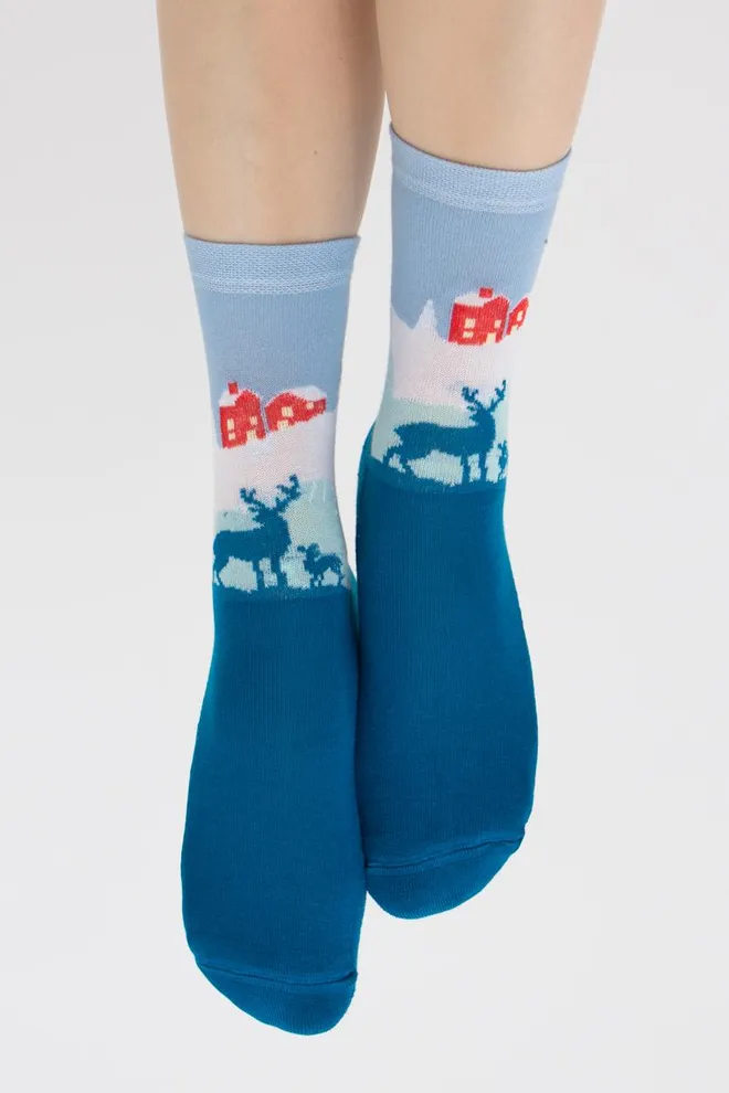 Носки женские теплые с рисунком Ws3 Terry 2302 Giulia (blue sapphire)