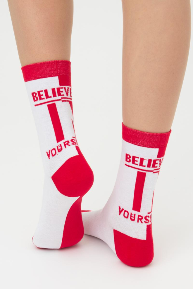 Шкарпетки жіночі високі з написом WS3 Text 001 Giulia (white/red)