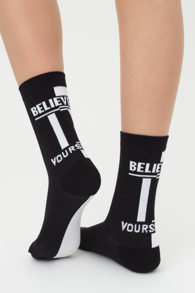 Шкарпетки жіночі високі з написом WS3 Text 001 Giulia (black/white)