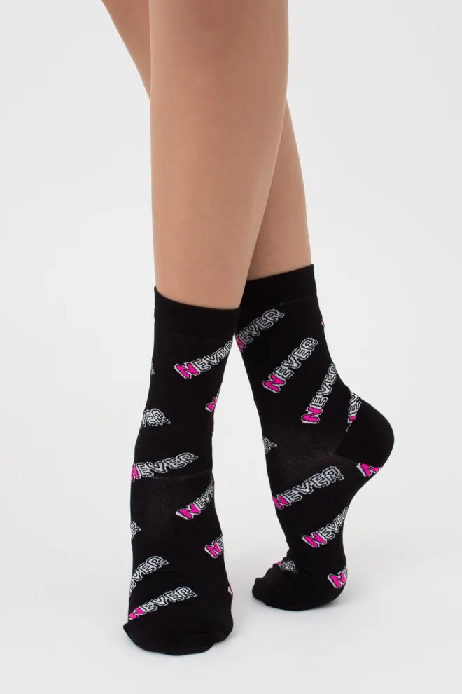 Шкарпетки жіночі класичні з написом WS3 text 002 Giulia (black)
