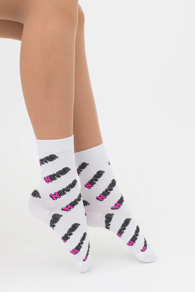 Носки женские классические с надписью WS3 text 002 Giulia (white)