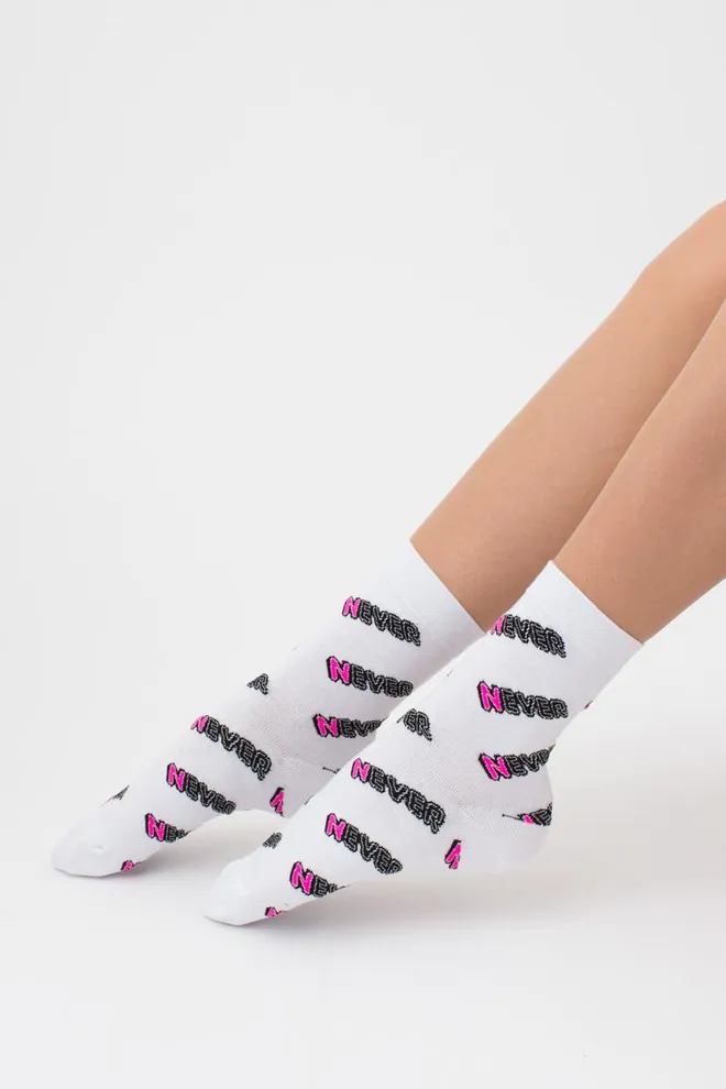 Носки женские классические с надписью WS3 text 002 Giulia (white)