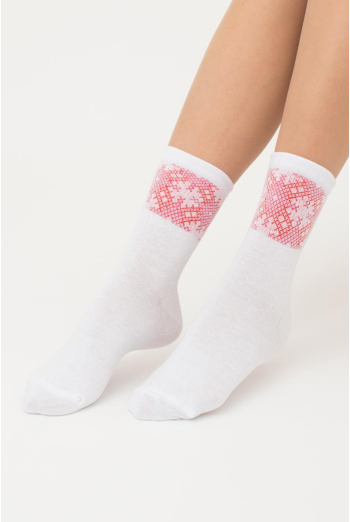 Шкарпетки жіночі класичні з принтом WS3 Ukr 002 Giulia (white/red)