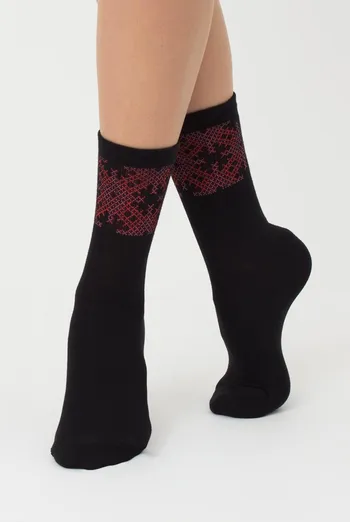 Носки женские классические с принтом WS3 Ukr 002 Giulia (black/red)