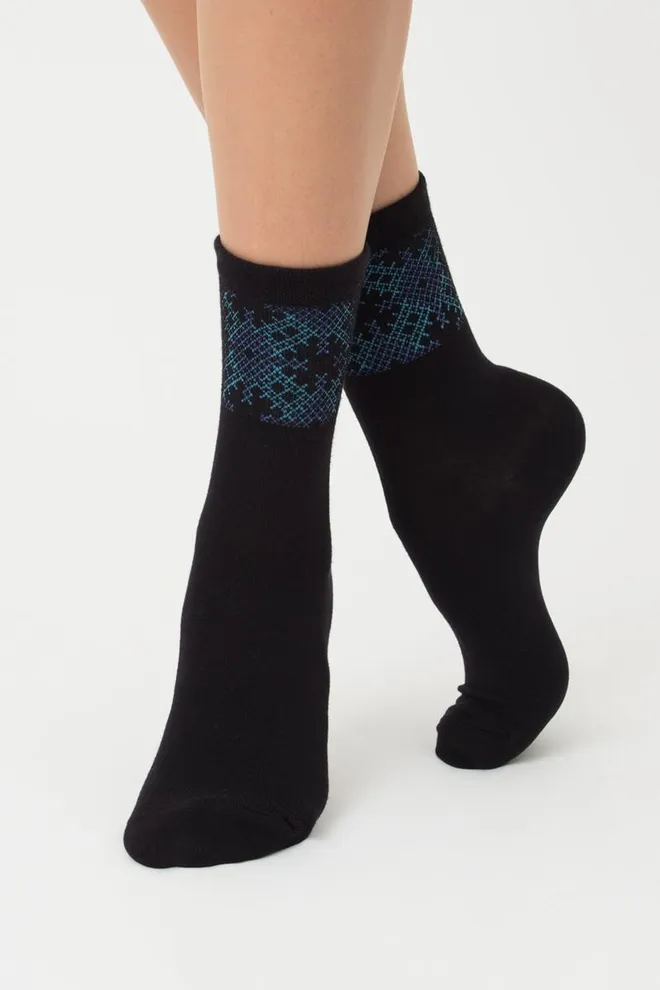 Шкарпетки жіночі класичні з принтом WS3 Ukr 002 Giulia (black/avio)