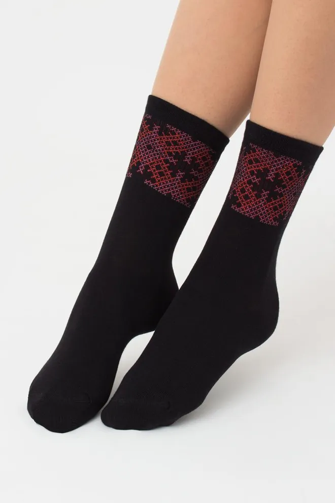 Шкарпетки жіночі класичні з принтом WS3 Ukr 002 Giulia (black/red)