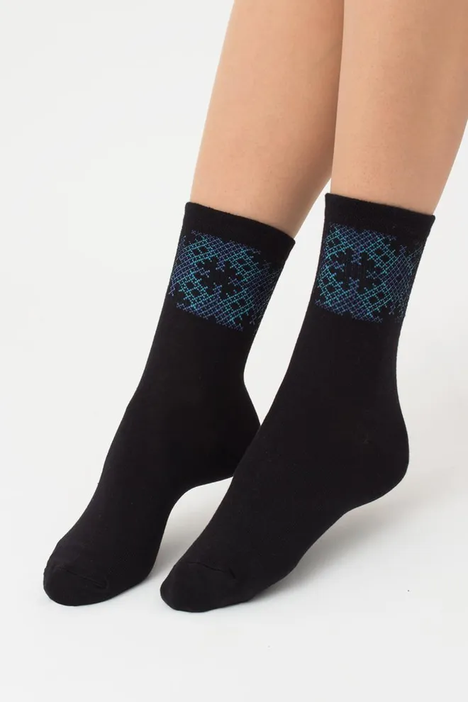 Шкарпетки жіночі класичні з принтом WS3 Ukr 002 Giulia (black/avio)
