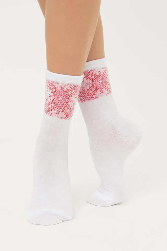 Шкарпетки жіночі класичні з принтом WS3 Ukr 002 Giulia (white/red)
