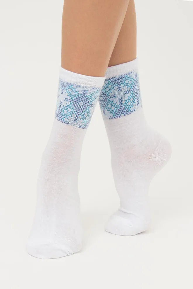 Шкарпетки жіночі класичні з принтом WS3 Ukr 002 Giulia (white/avio)