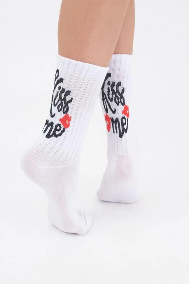 Носки женские классические с надписью Ws3 valentine 001 Giulia (white)